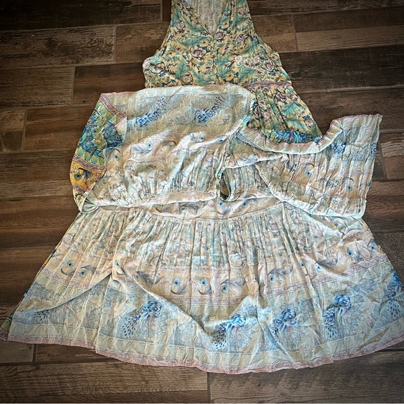 Lin Jia & Shop yellow and blue floral maxi dress tiny MOP buttons S - Picture 5 of 9